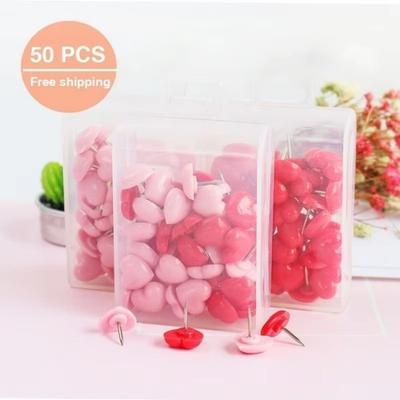 50Pc Ins Pink Creative Heart Peach Heart Small Flat Head Push Pin Soft Wooden Board Photo Wall Map I-nail Office School Supplies