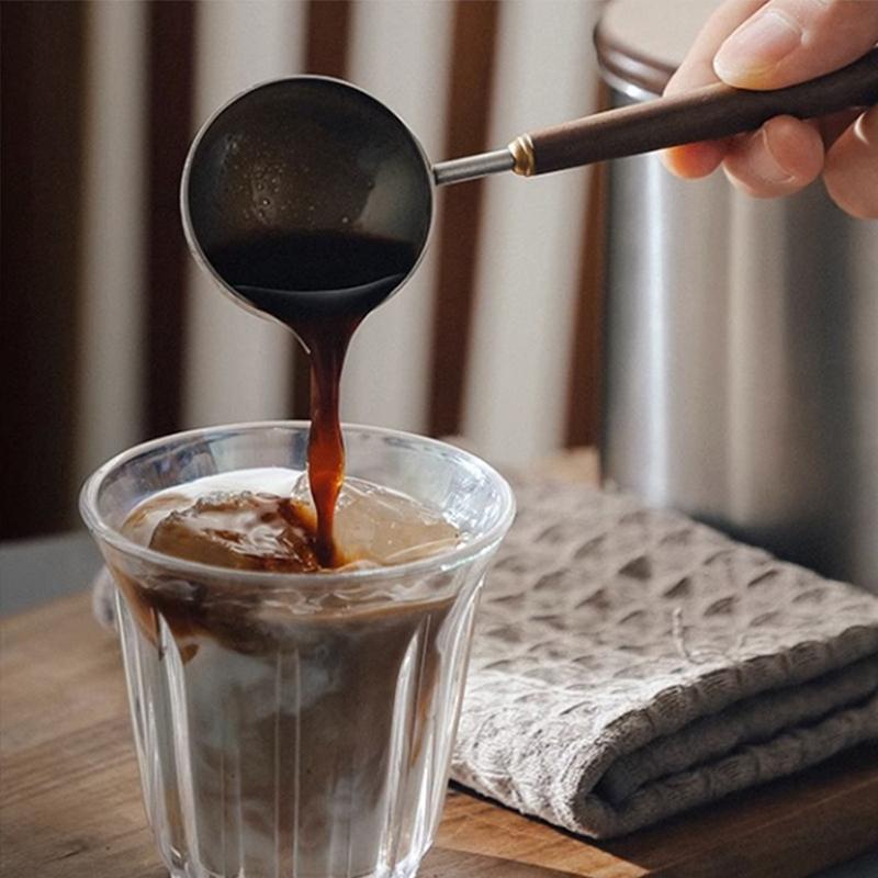 Cuchara Medidora de Acero Inoxidable con Mango de Madera Cuchara Sopera Cuchara Medidora Madera de Nogal Mango Largo Cucharas de Café Decoración de Cafetería