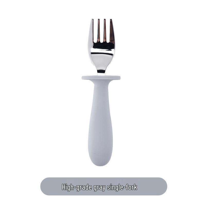 304 Stainless Steel Baby Feeding Set: Long-Handled Silicone Fork & Spoon