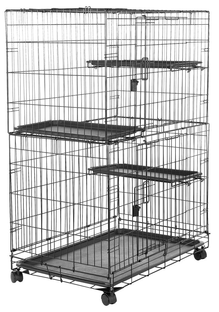 Amazon Basic Katzenkäfig, Katzenkäfig, groß, 3 Etagen, 91L x 57B x 129H cm, faltbar, schwarz
