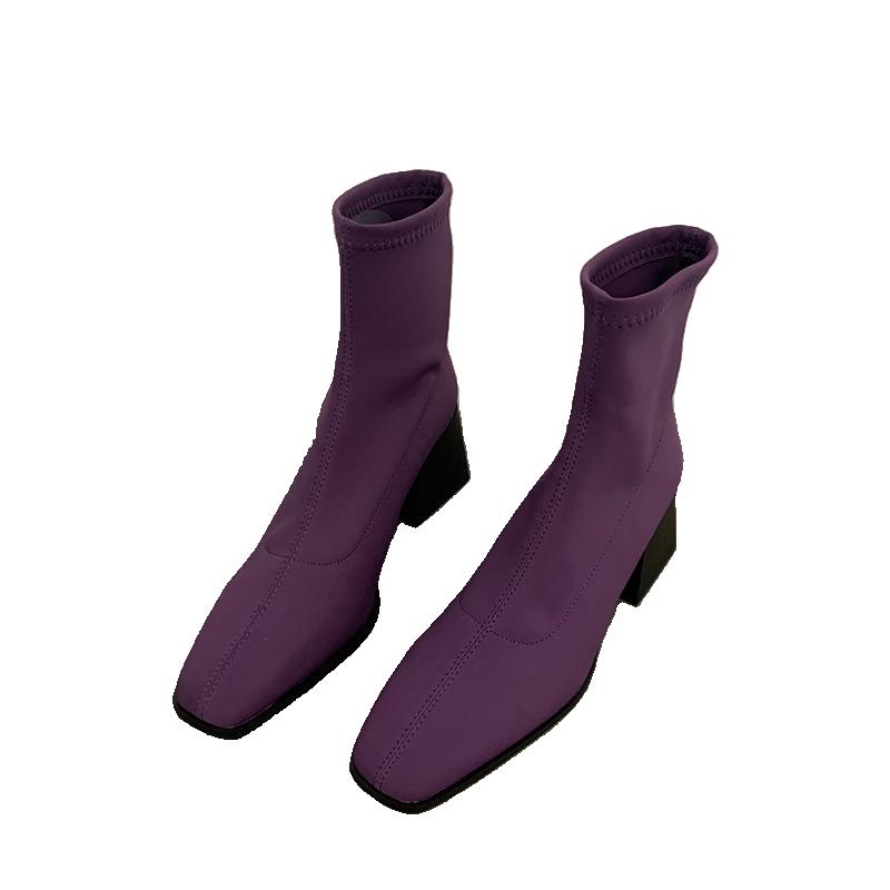 Fashion 2024 High Quality Ladies Shoes Slip-on Women's Boots Fashion Square Toe Modern Boots Women New Solid Ankle Boots Zapatos Mujer