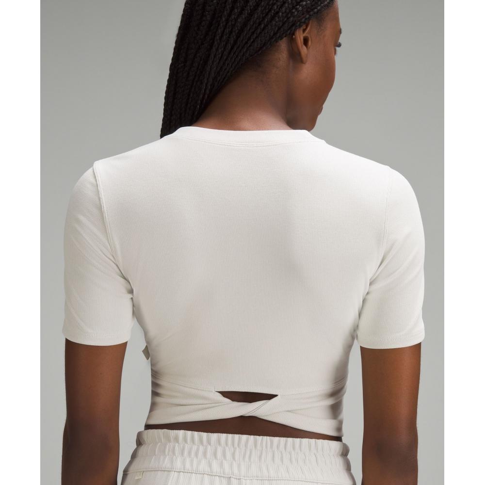 Lululemon Twist Back Ribbed Short Sleeve Shirt Bone