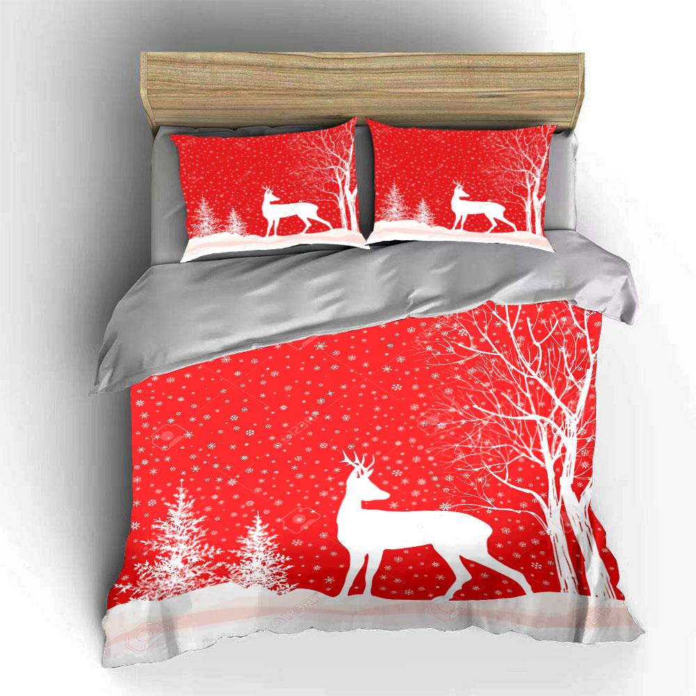 Christmas Reindeer Snow Scene Bedding Duvet Cover Set Duvet Cover Pillowcases (1*Duvet Cover 2*Pillowcases, Without Duvet Insert)