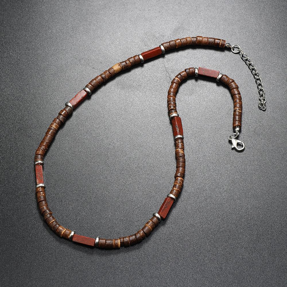 Vintage Bohemian Summer Jewelry Ethnic Jewelry Brown Coconut Shell Wood Beads Natural Stone Necklace Men's Jewelry