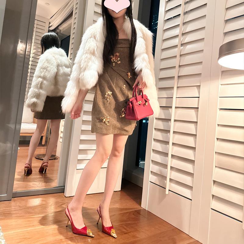 High heels women's new autumn and winter metal square head thin heel gem royal sister sexy and beautiful temperament single shoes red