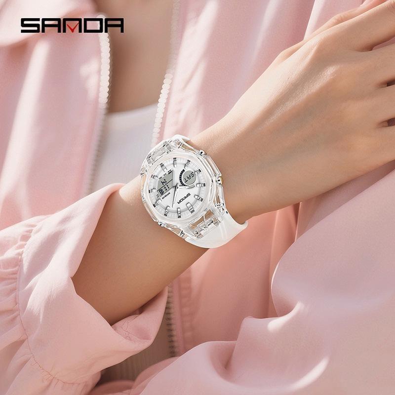 SANDA New Sports Men's Quartz Watches Luxury Military Waterproof Watch Dual Display LED Digital Men Wristwatch