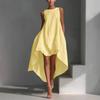 Rochie de vară casual pentru femei, cu gât rotund, fără mâneci, lungime asimetrică, croială lejeră, aspect de in