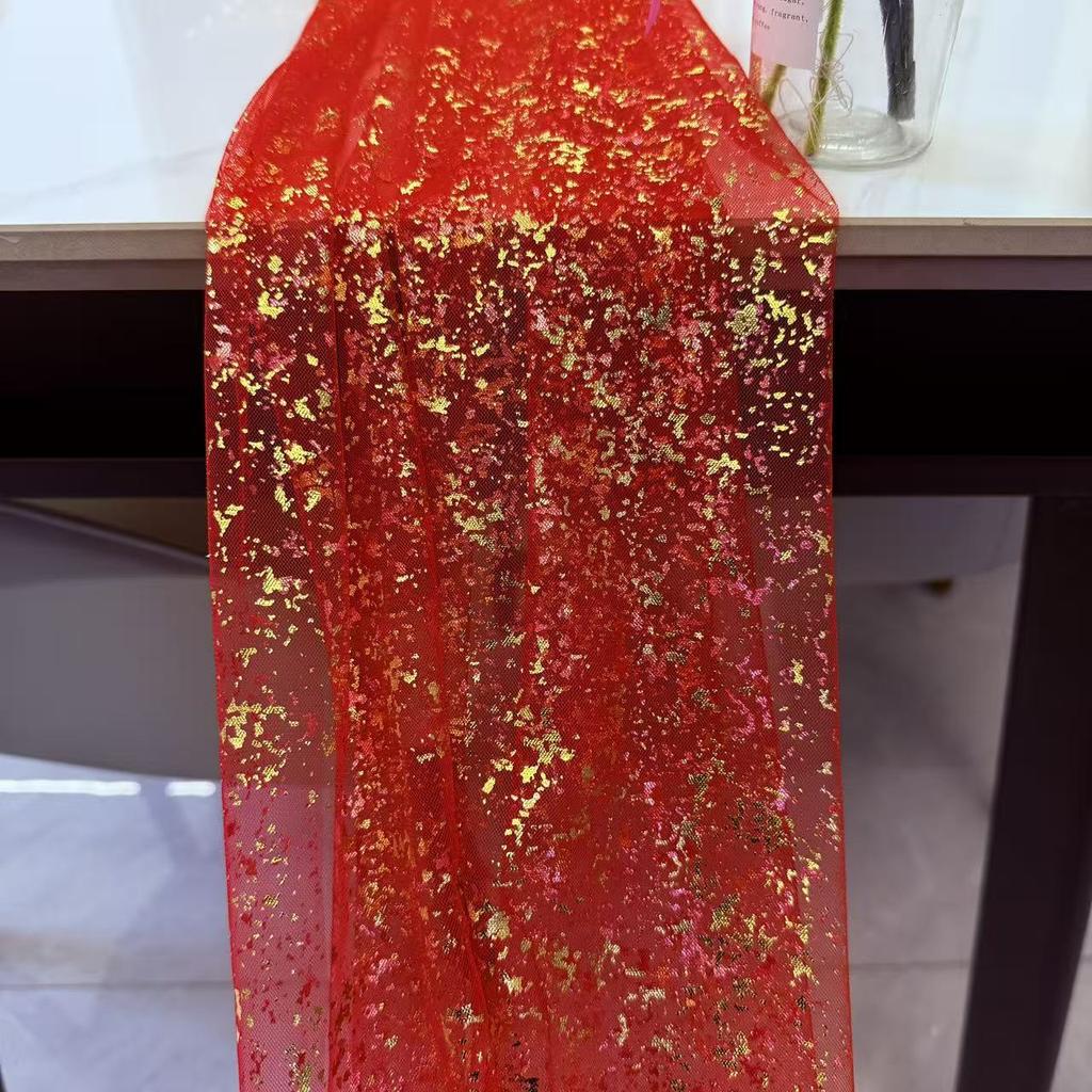 1pc 70cm/27.56in Table Runners Sheer Tulle Cheesecloth with Glitter Metallic Foil for Birthday Anniversary Dining Table Decor