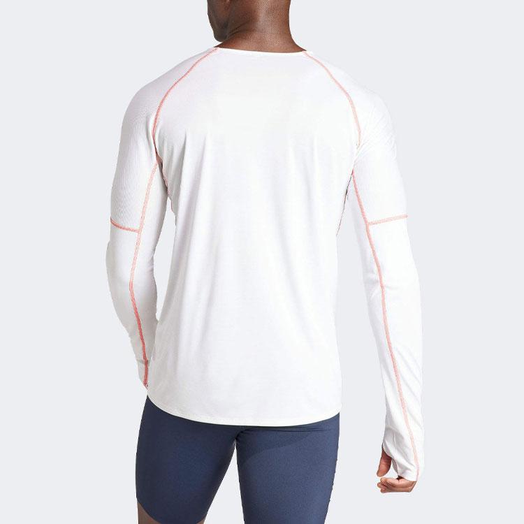 Adidas Adizero Letter Print Stitch Decoration Round Neck Long Sleeve T-Shirt Men Tops White IL9070