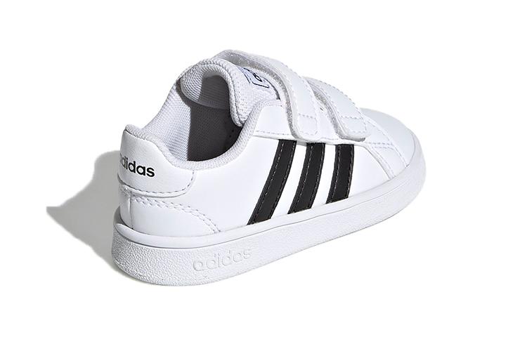 Adidas Neo GRAND COURT Hook and loop Abrasion Resistant Low top Skateboard Shoes White Black Infant And Toddler EF0118