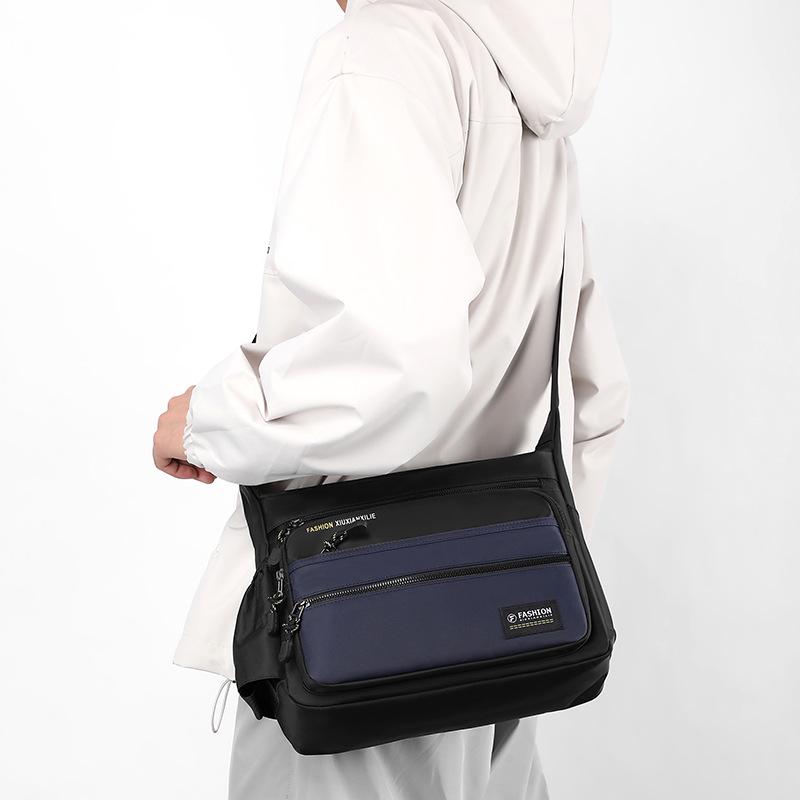 Korean Style Men's Oxford Cloth Shoulder Bag - Large Capacity, Five-Layer Zipper, Crossbody Backpack
