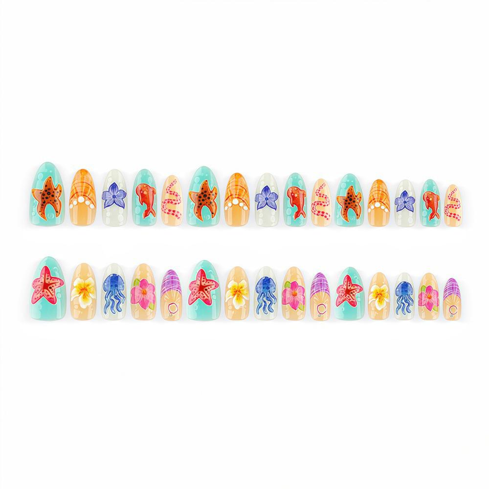 3D Ocean Beach Style Cute False Nails - Detachable Manicure Set