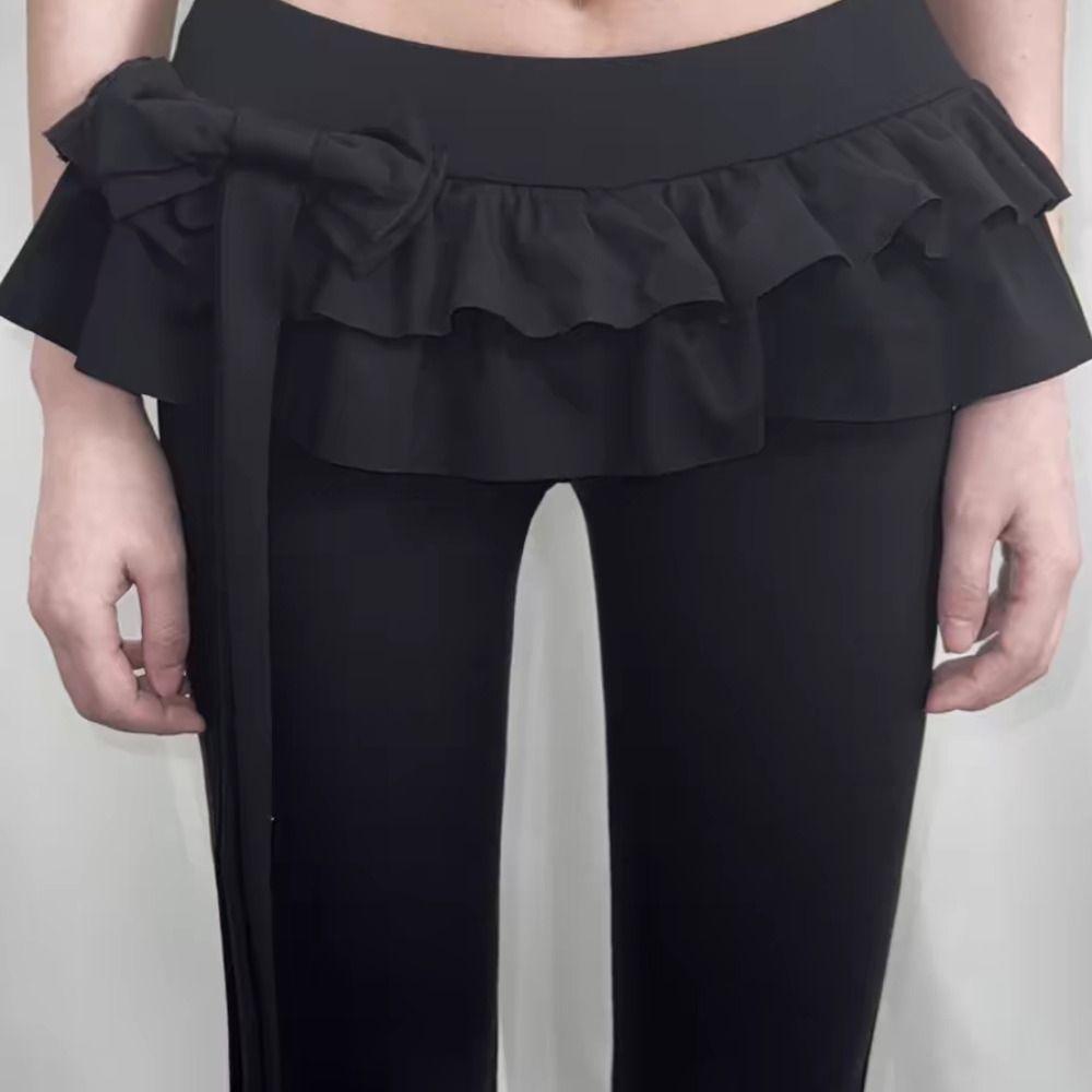 Y2k Apron Skirt Flared Pants Low Waist Bell-bottom Trousers Fashion Casual Pants for Women  Ladies
