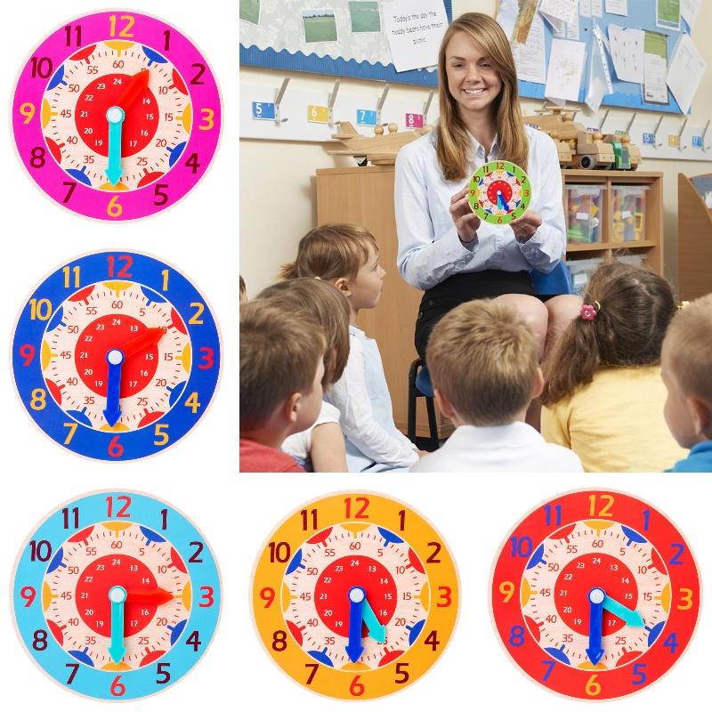 Wooden Clock For Kids Learn Time And Math With Colorful Model