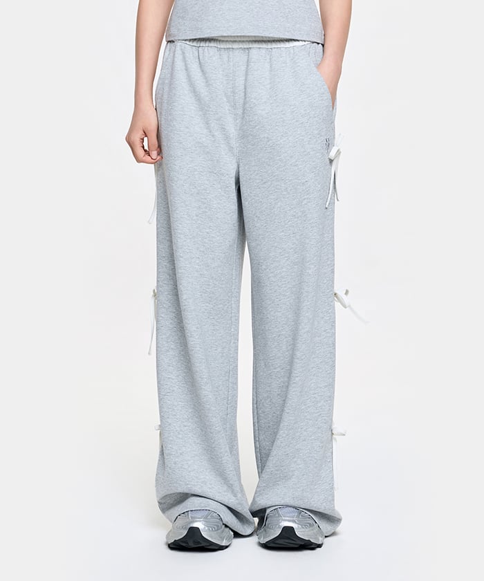 Emelbi Women'S Basic Side Ribbon Wide Pants Nym (Melange Grey)