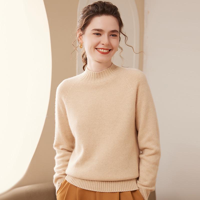 Women's New Fall/Winter Thick Cashmere Sweater, Half-High Collar Loose Knit, Plus Size Pullover Base Layer.