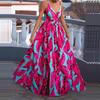 V-Neck Waist Tight Split Large Hem Maxi Dress Floral Print Sleeveless Sling Beach Holiday Dress Female Clothing