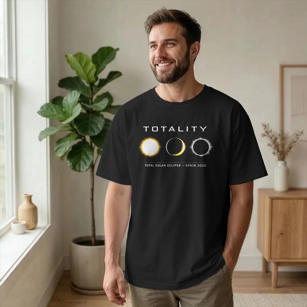 2026 Eclissi Solare Totale Grafica Astronomica Maglietta Cotone Unisex Manica Corta Top Casual Idea Regalo Unica per Appassionati di Astronomia