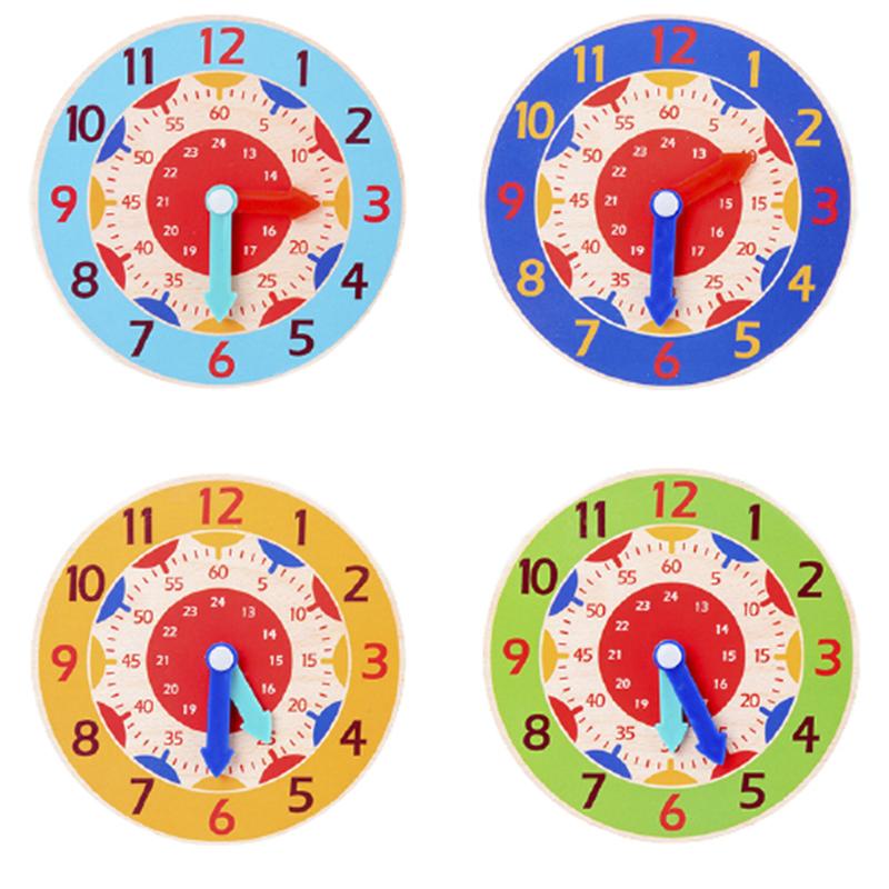 Children Montessori Wooden Clock Toys Hour Minute Second Cognition Colorful Clocks Teaching Aids for Kids Preschool Children