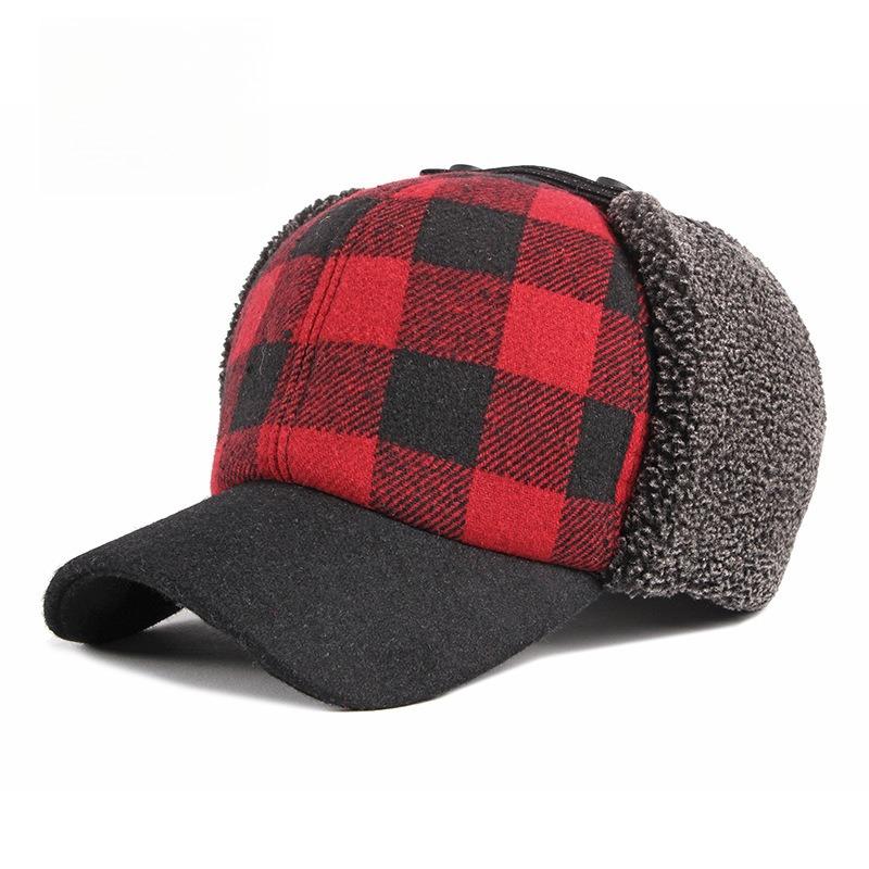 Buffalo Plaid Trapper Baseball Cap Winter Warm Fleece Lined Earflap Hat Aviator Bomber Cap for Men Women