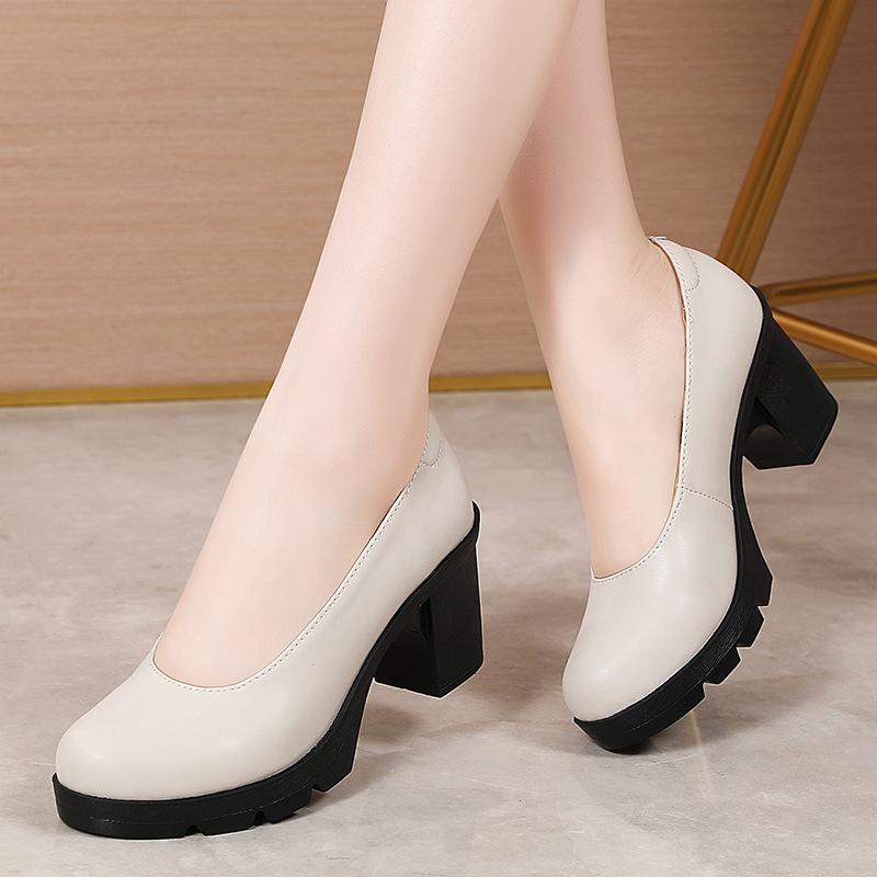 Fashion Women Shoes 2025 Spring Pumps Gold Heels Work Dress Professional Soft Bottom Sandals Ladies Lace-Up Office Boat Beige