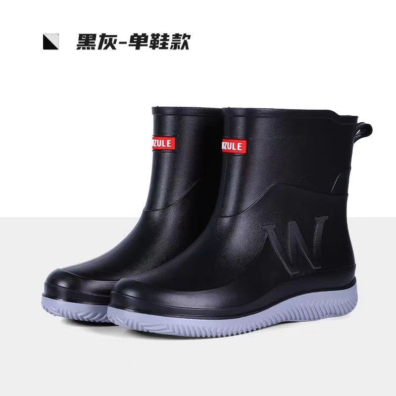 Men Waterproof Mid-Calf Work Rain Boots Non-Slip Rubber Shoes for Construction, Kitchen, and Fishing