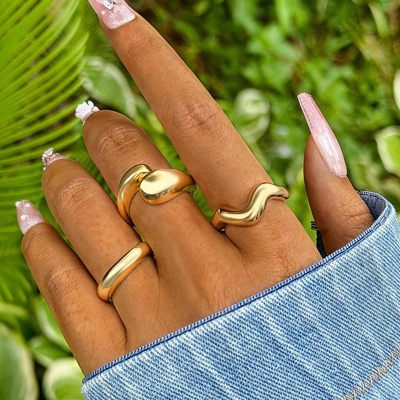 4Pcs/Set Fashion Copper Color Irregular Geometric Open Rings For Women Men Punk Metal Adjustable Knuckle Joint Ring Zircon