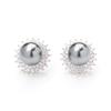 Light luxury high-end micro-inlaid zircon flower holder two-color pearl stud earrings with elegant golden pearl 925 silver needle earrings