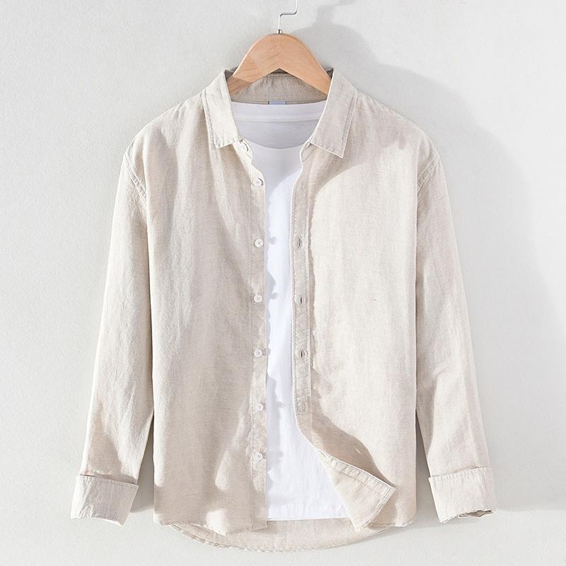 Mens Linen Cotton Blend Shirt Loose Fit Long Sleeve Casual Solid Color Plus Size