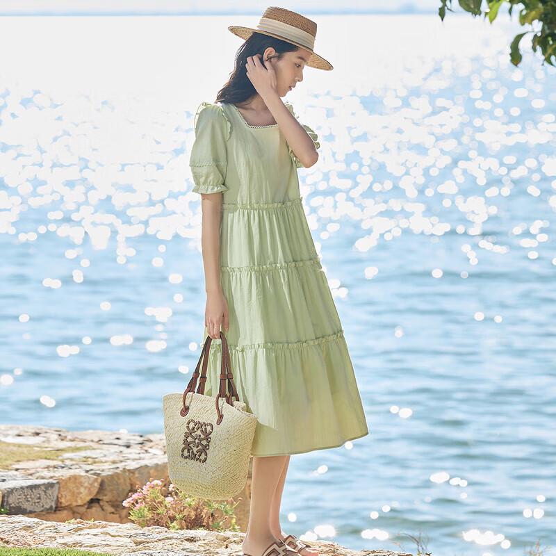 INMAN Pastoral Fresh A-line Puff Sleeve Tiered Dress