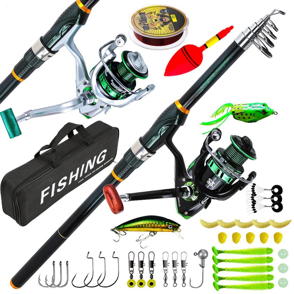 2.7m Fluorescent Green Fiberglass Sea Fishing Rod Set with Long Cast Lure, Soft Lure Hooks, and Fishing Line