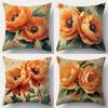 Vintage Orange Peony Pillow Covers, Watercolor Floral Leaf Art Decorative Throw Pillow Cases, Rustic Home Decor Cushion Covers