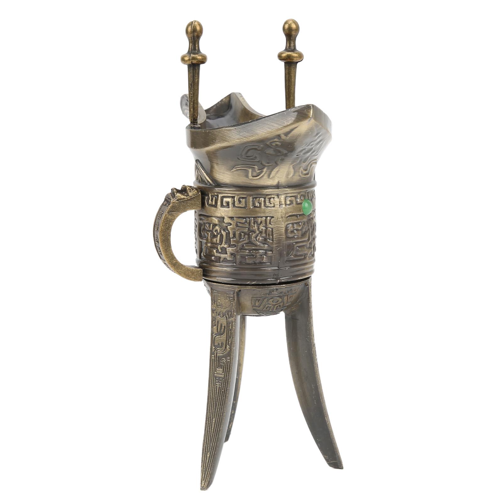 

Antique Wine Cup Elegant Beautiful Pattern Metal Triple Feet Traditional Ancient Drinking Mug