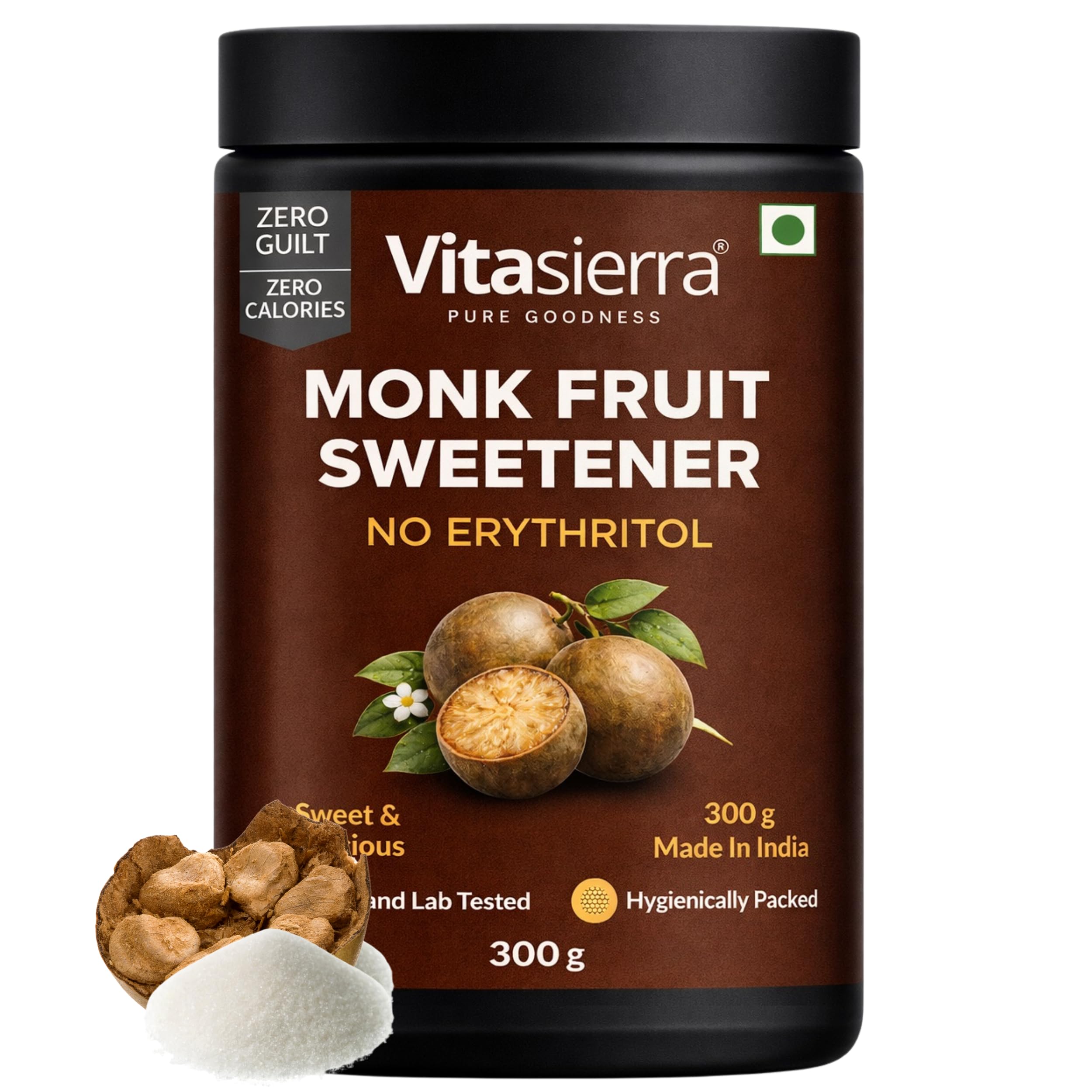 Vitasierra Monk Fruit Sweetener Without Erythritol (300 Grams) - 1:1 Sugar Replacer 100% Pure Monk Fruit Sweetener Organic