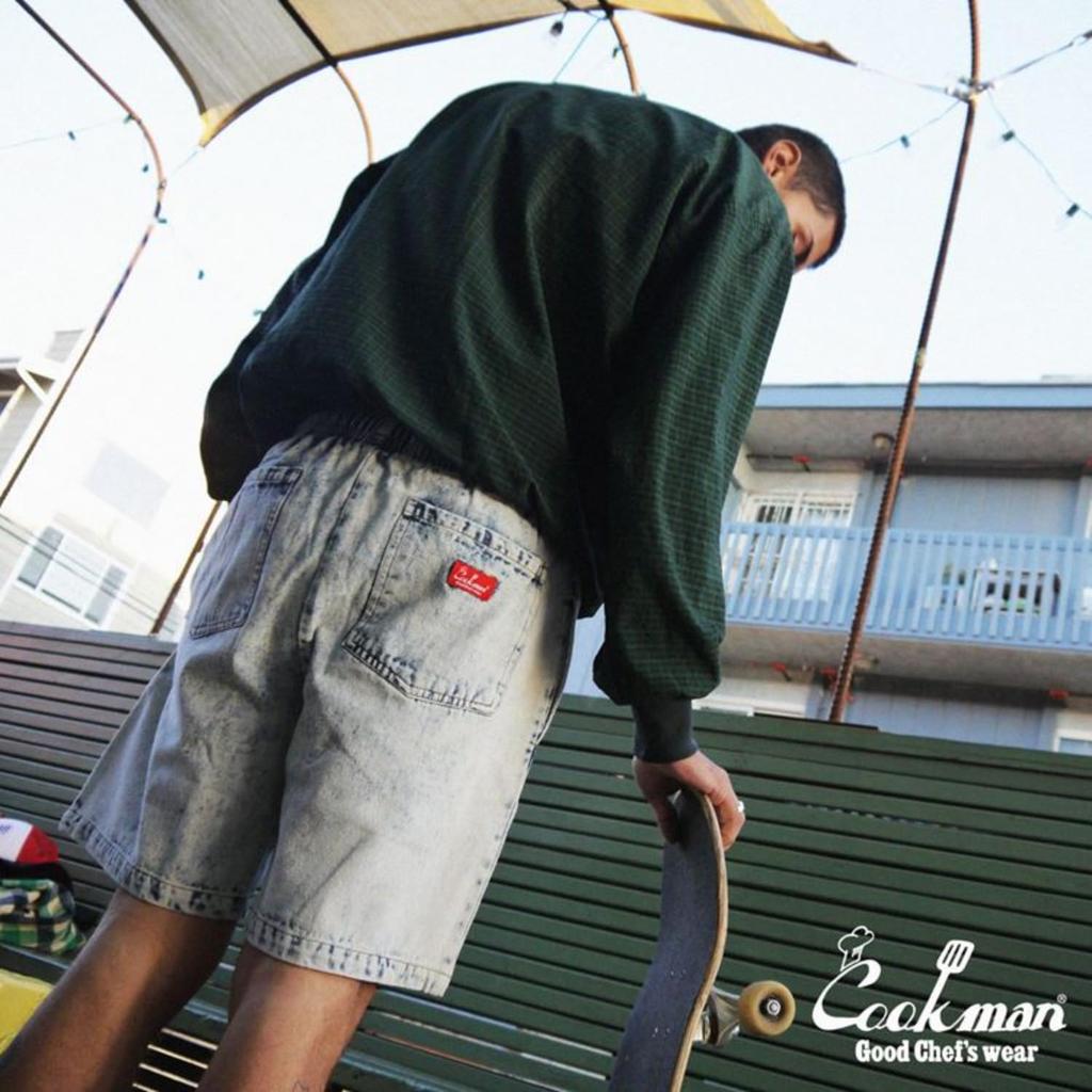 COOKMAN Chef Pants Short Snow Washed Denim (M, 31945 Blue)