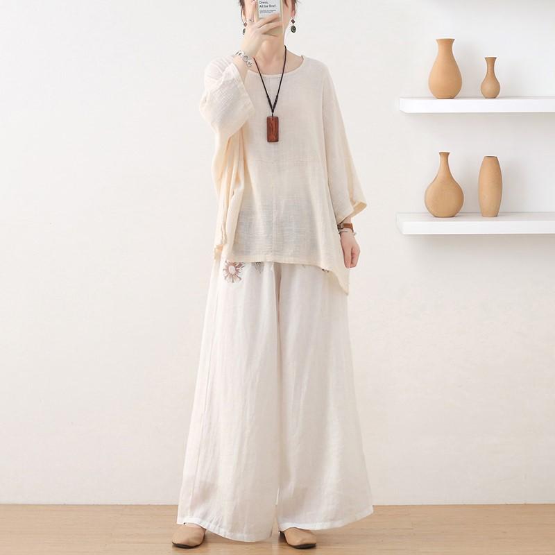 

Johnature Женская весенняя модная свободная футболка, однотонная винтажная нишевая футболка с круглым вырезом One Size бежевый