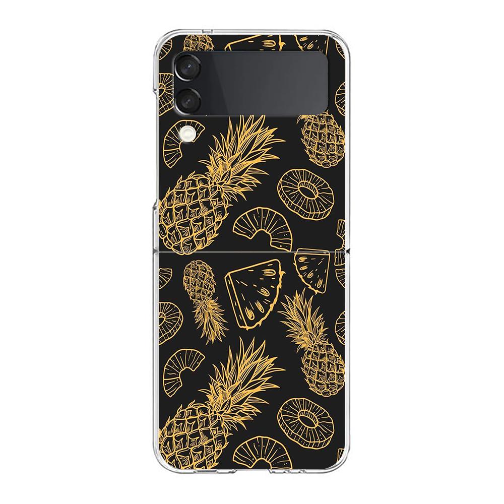 Gold Foil Art Hard PC Phone Case For Samsung Galaxy Z Flip 5 4 3 Transparent Cover For Galaxy Z Flip 6 Foldable Shockproof Cases