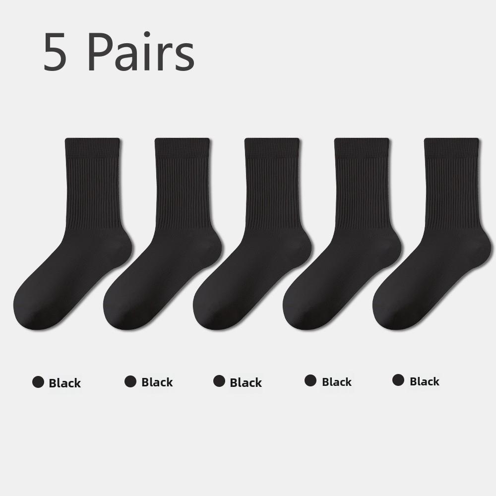 5 Pairs of Women's Spring and Summer Mid-calf Anti-odour, Sweat-absorbent, Casual and Versatile Breathable Loose Pile Socks