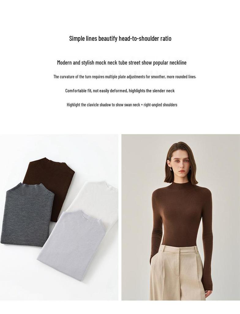 Women's Slim-Fit Cashmere Wool Sweater - Machine Washable, Half-High Collar, Autumn/Winter Design