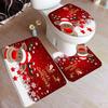 Red Christmas Shower Curtain Set Funny Santa Claus Gift Green Pine Branches Xmas Balls Home Bathroom Decor Bath Mat Toilet Cover