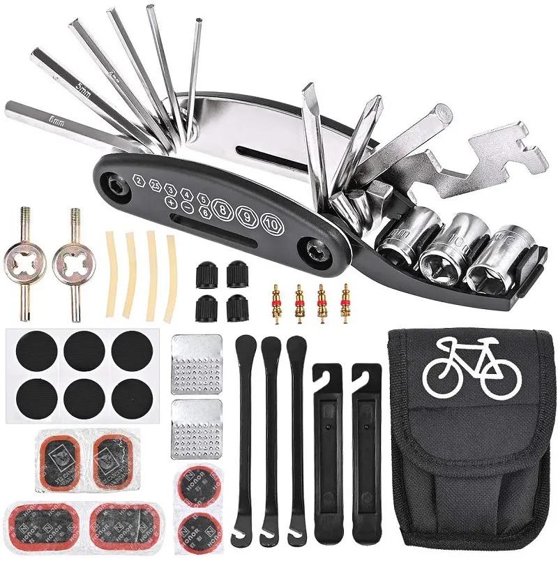 Fahrrad Reparaturwerkzeug Set, Fahrrad Zubehör, Multi Tool Set mit Pumpe Reifenflicken, Tragbares Mountainbike Rennrad Reifen Auto Werkzeug Set