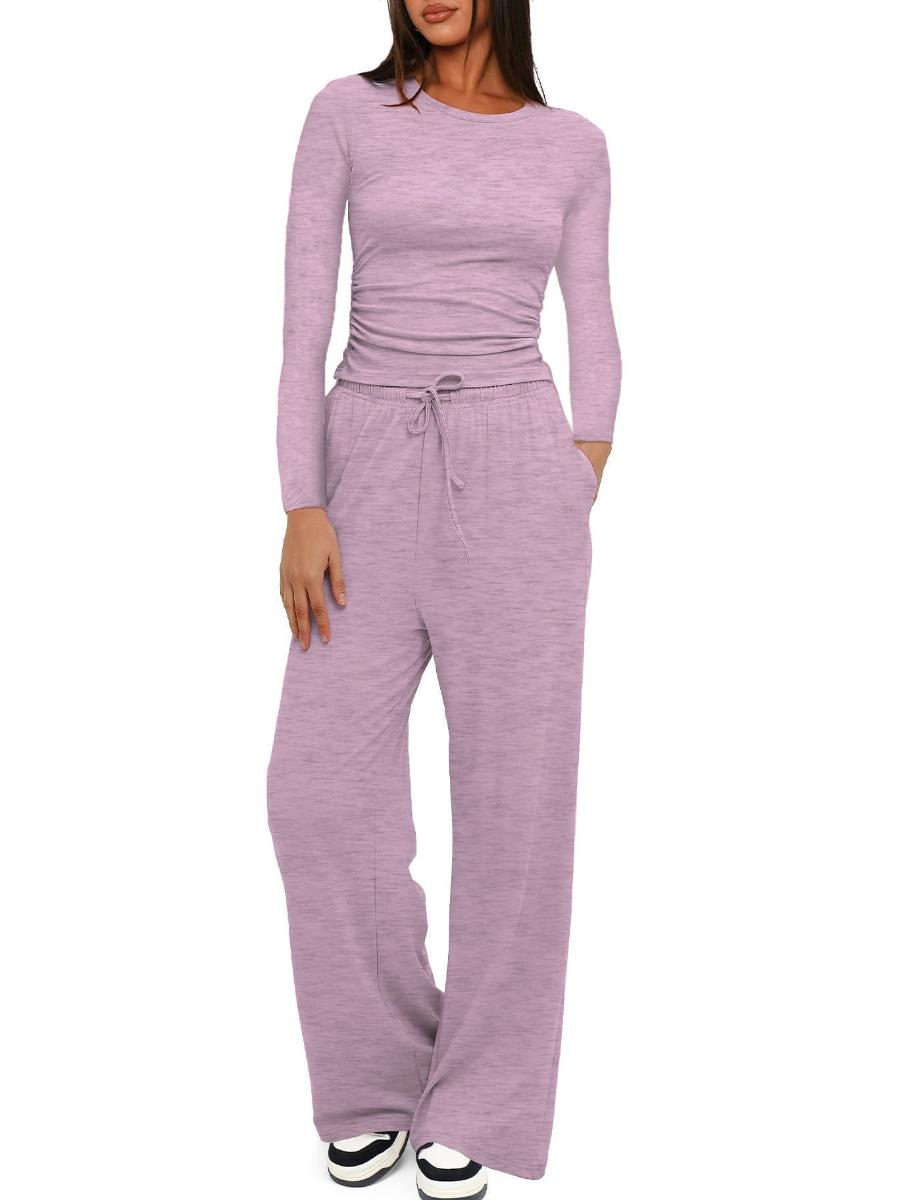 

Осень и зима новая мода повседневный женский костюм с длинными рукавами, кулиской, однотонный, для работы, женский XXL розовый