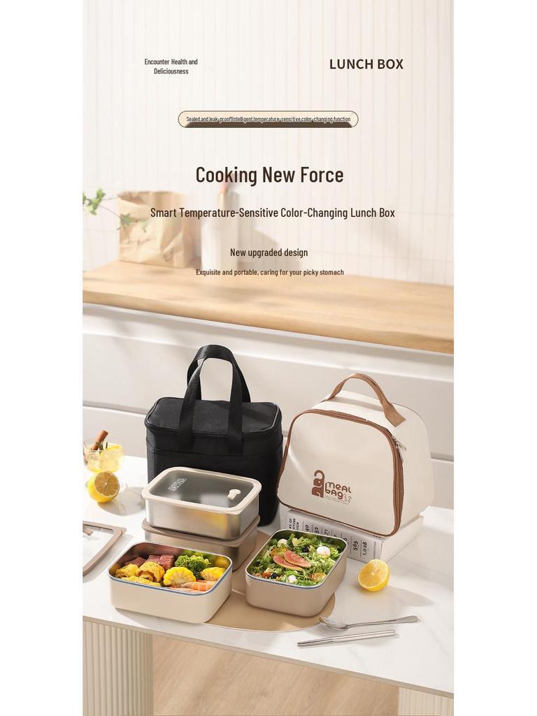 Korean Square 304 Stainless Steel Lunch Box with Airtight Glass Lid - Microwave Safe