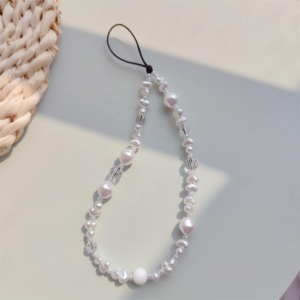 KKBEAD Portable Cross-Body Pendant: Long Imitation Pearl & Crystal Mobile Phone Chain Lanyard.