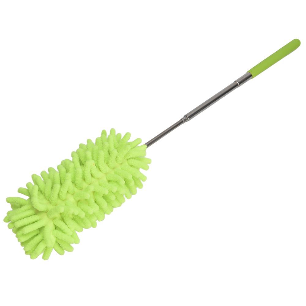 Dust Removal Stainless Steel Dust Duster Green Telescopic Cleaning Brush Portable Washable Feather Duster Household