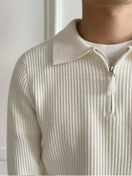 Men's Autumn/Winter Half-Zip Ribbed Knit Polo Sweater