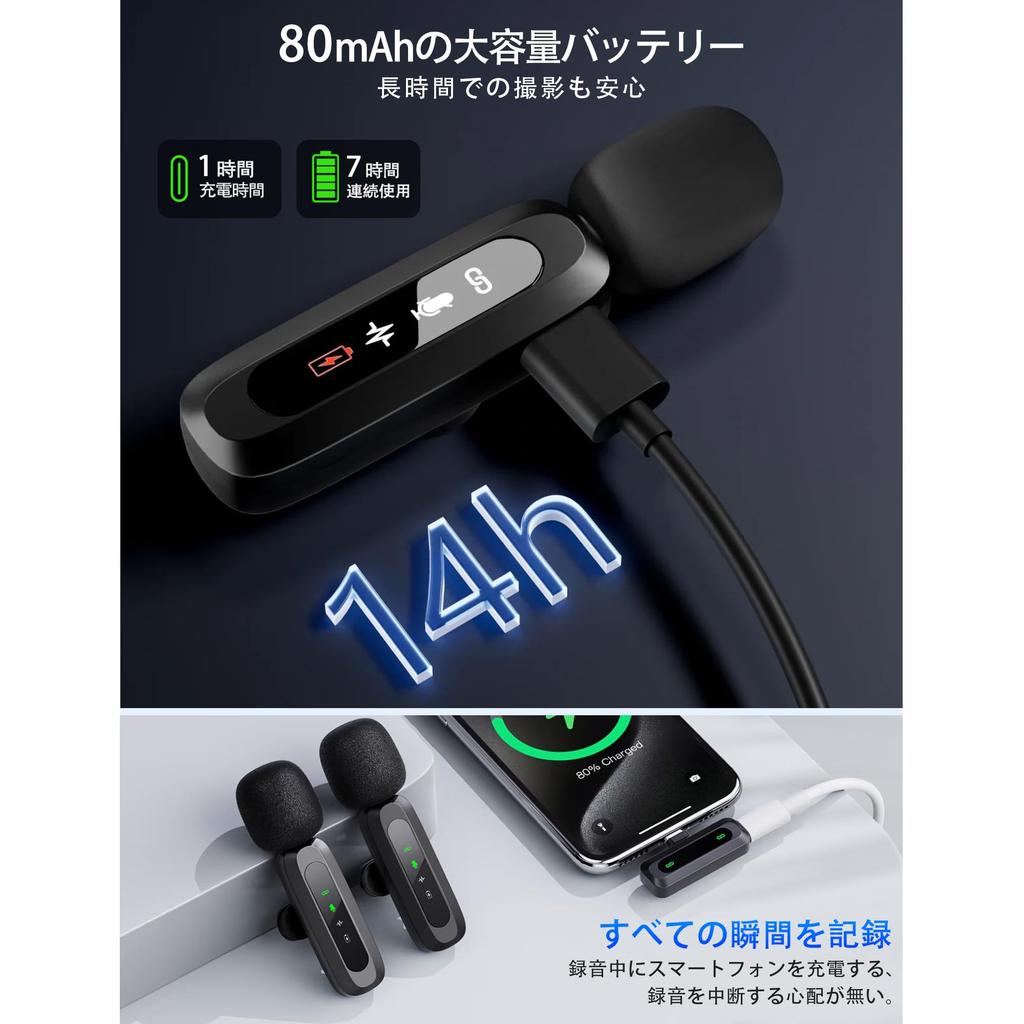 LolyyDens Lapel Wireless Microphone Dual Use iPhone iPad Android PC Instant Pairing Noise Reduction 7H 360° Pickup Clip Vlogging Streaming TikTok