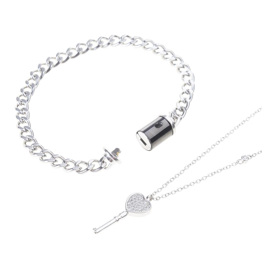 2pcs Metal Chain Bangle Stainless Steel Heart Key Pendant Necklace Fashion Couple Bracelet Necklace Jewelry Gift