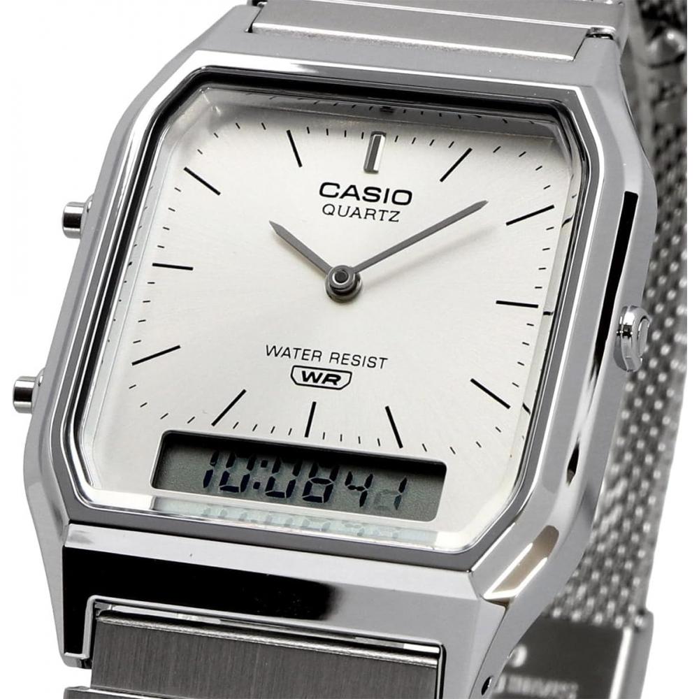 Casio Ana Digi Quartz Wristwatch Vintage Aq 230em 7a Mesh Metal Band Unisex