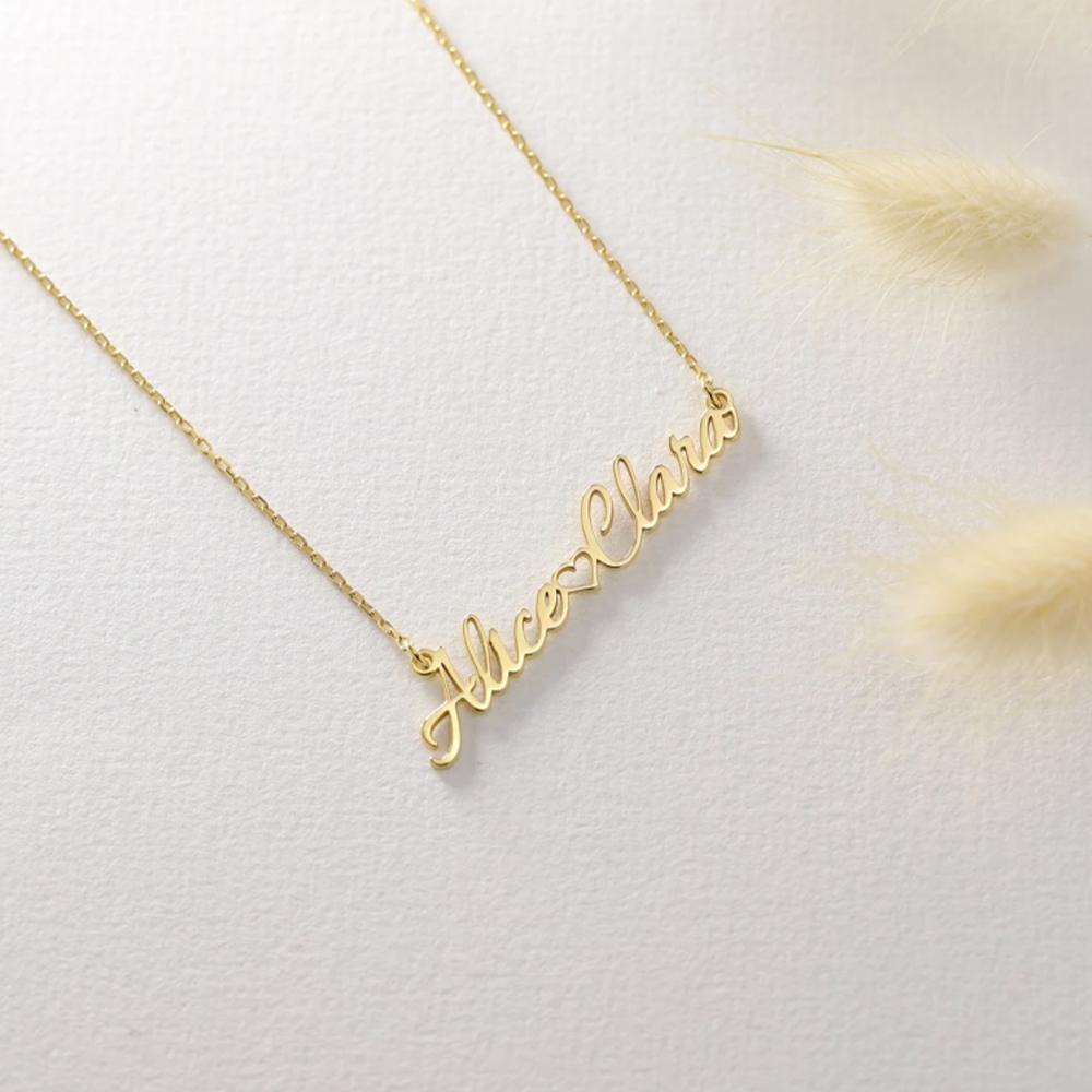 EMANCO Personalized Double Names Necklace with Love Heart Customized Name Pendant Women Stainless Steel Jewelry Couple Gifts